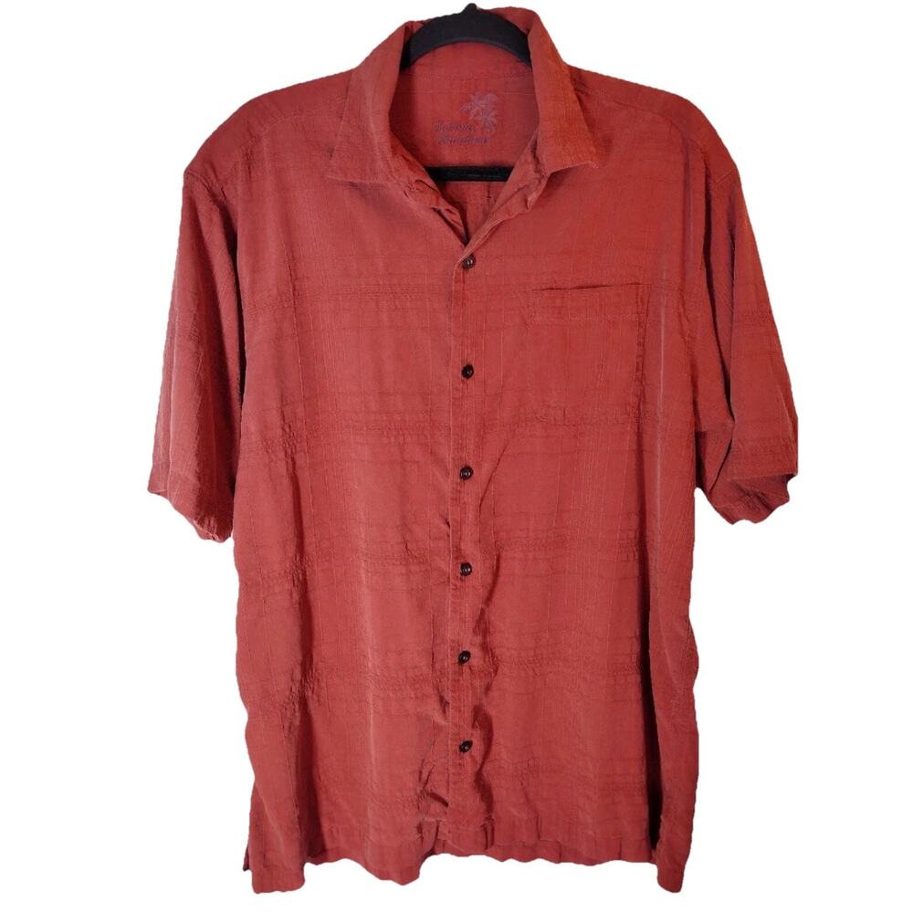 Tommy Bahama Men's Medium Shirt 100% Silk Burnt Orange Short Sleeve Button AD24